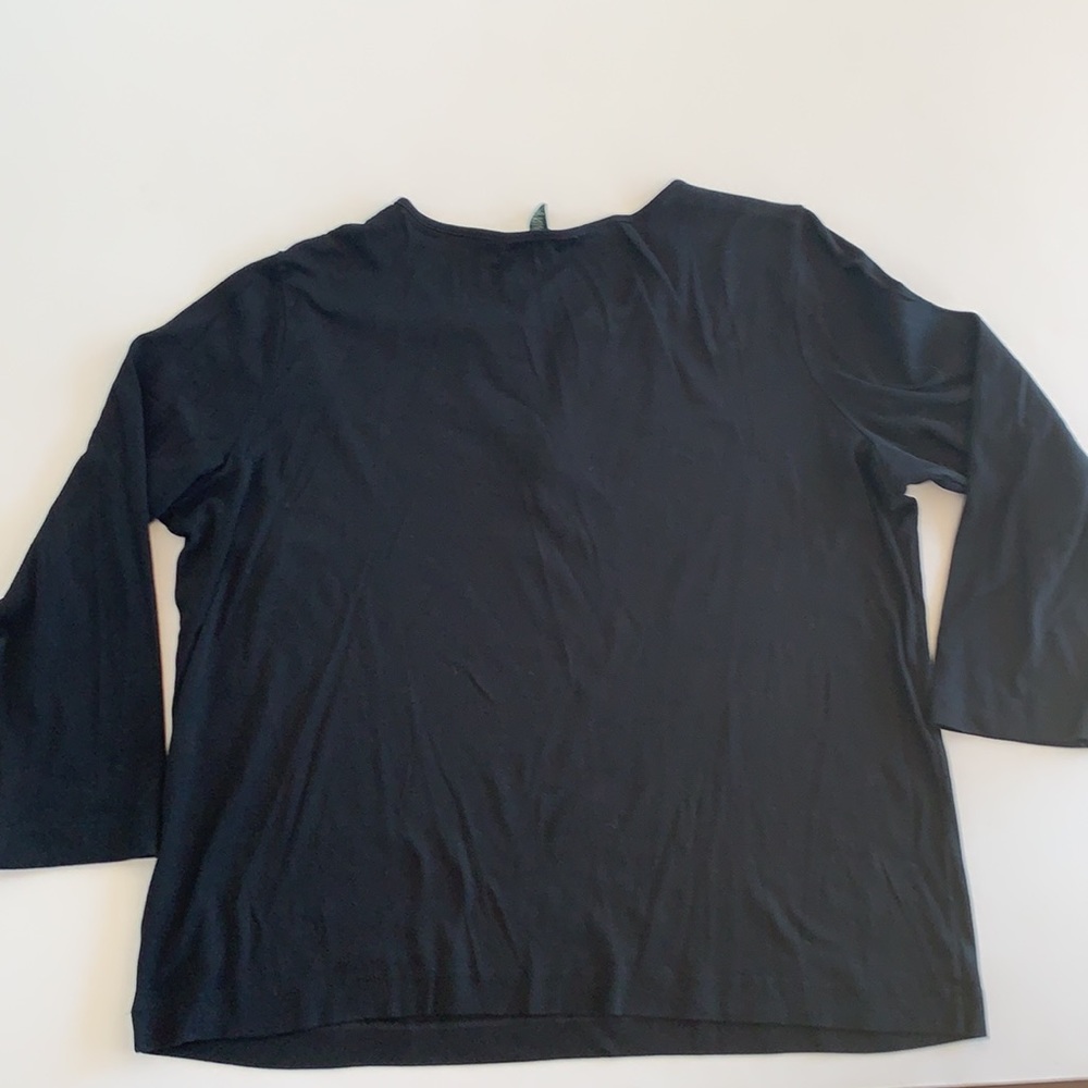 Lauren by Ralph Lauren Black, Cotton, Long-Sleeved, V-Neck T-Shirt. - Picture 4 of 4